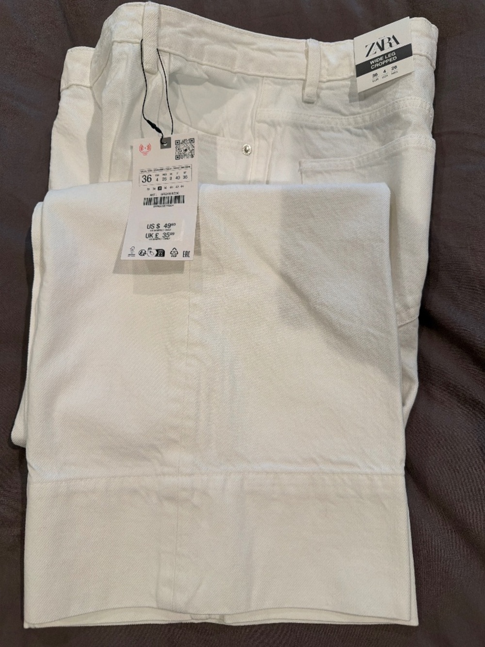 Zara Z1975 High Rise Cropped Wide Leg Front Seam Jeans | Ecru | NWT | US 4